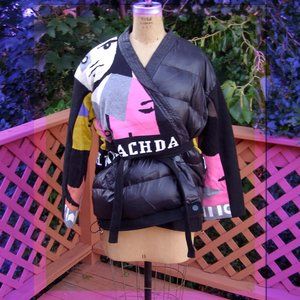 NEW size L/XL Kimono style mixed media puffer Jacket Anime comics w/belt